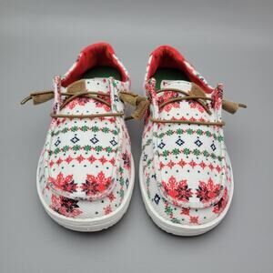Hey Dude Shoes Women 6 White Red Wendy Ugly Sweater Sneakers Christmas Comfort